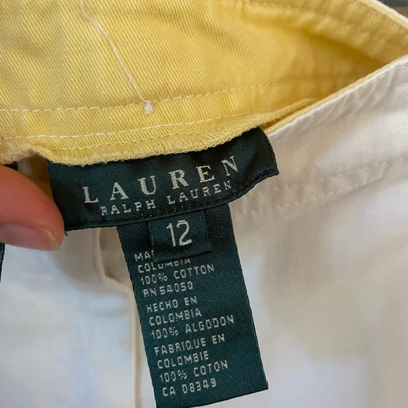 LAUREN RALPH LAUREN CLASSIC WHITE AND BUTTER YELLOW HIGH WAISTED 90S SHORTS - Picture 5 of 7